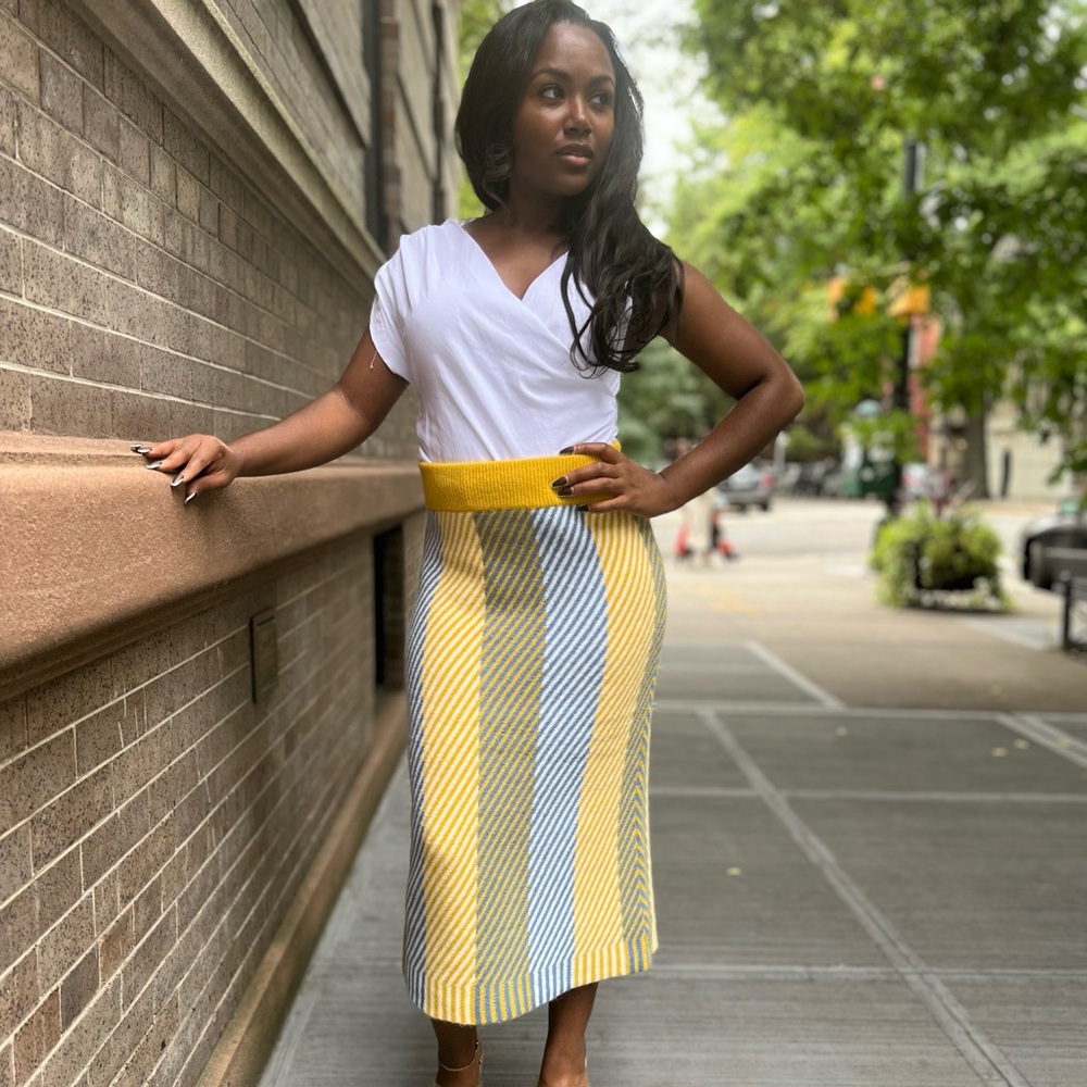 Modesty Made Yellow and White Striped Pencil Skirt